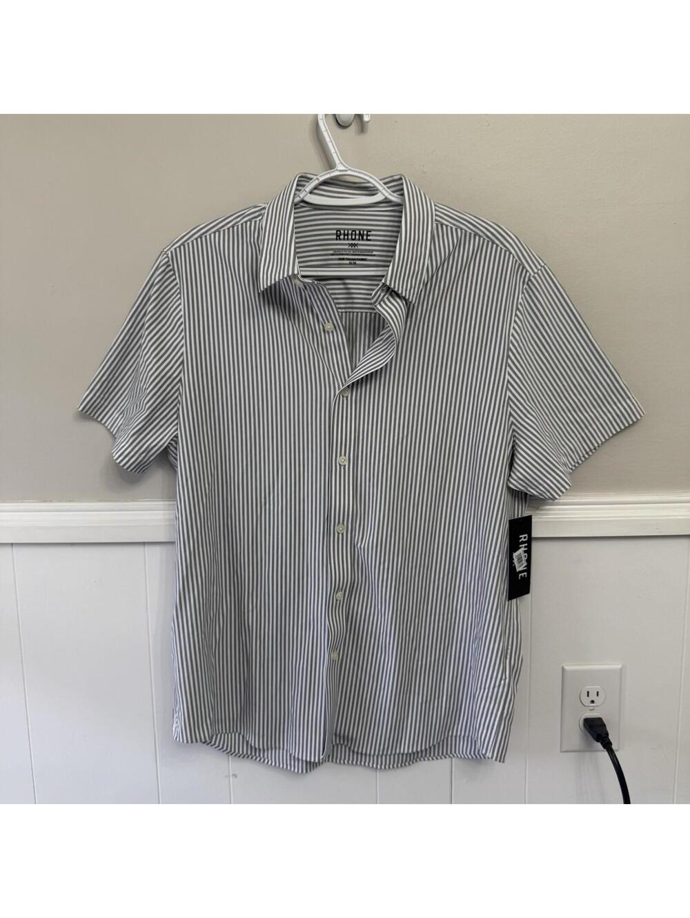 Rhone Men's Shirt Medium NWT Commuter Polo Navy Striped Performance Stretch Golf